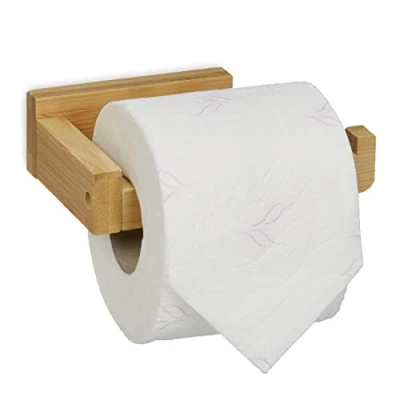 Image de Relaxdays Support Papier Toilette en Bambou, pour Salle de Bains &amp; WC, Mural, Autocollant, HxLxP: 4x14x9 cm, Nature