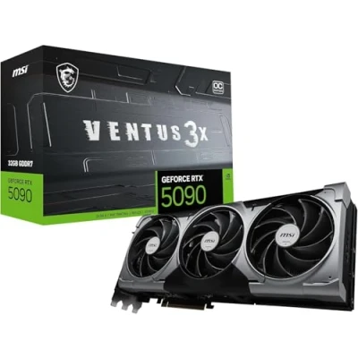 Image de MSI NVIDIA GeForce RTX 5090 32G Ventus 3X OC Carte Graphique Gaming GDDR7 512 Bits, Fréquence Boost jusqu&#039;à 2452 MHz, PCIe Gen 5, DLSS 4, DP 2.1 x 3, HDMI 1, ATX