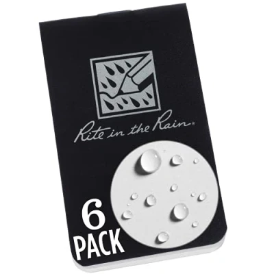 Image de Rite in the Rain OTG771L Lot de 6 cahiers à rabat avec couverture noire, pages vierges, 2 x 8,6 cm