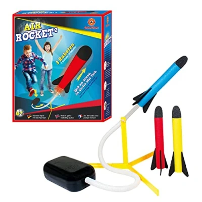 Image de Paul Günther 1556 Jeu de fusée Air Rocket² avec pompe lancement et 3 fusées en mousse, pour les enfants à partir 4 ans, super divertissement la plage, dans le jardin ou au parc