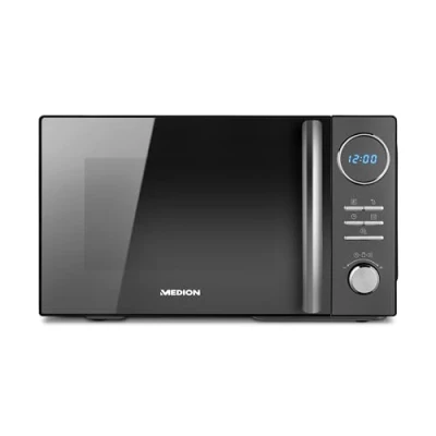 Image de MEDION Micro onde 3en1 avec gril et air chaud combiné (23L, 900W, 1000 W gril, 1680 chaud, 10 programmes automatiques, 5 niveaux de puissance, mode décongeler, design miroir, MD11493) noir