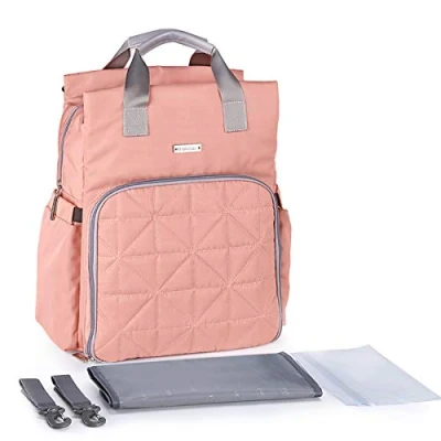 Image de SONARIN Multifonction Imperméable Sac à Dos Langer pour Bébé,matelas langer,Sac Couches,Sac antichoc ordinateur, Sacs isothermes bouteilles,Grande Capacité, Lavable en Machine(Rose)