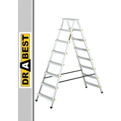Image de Drabest Échelles SÉRIES Pro Échelle Ménagère Double en Aluminium 2x8 Marches 150 KG à Multifonctions Pliante 53 x 179 16 cm