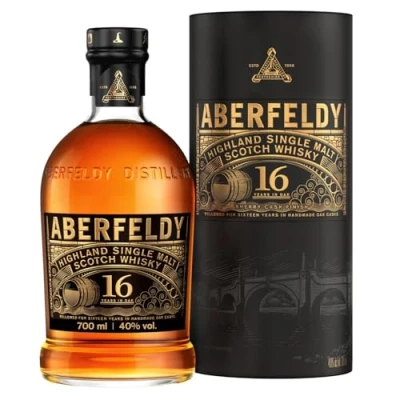 Image de Aberfeldy 16 ans Highland Scotch Single Malt Whisky avec Étui Cadeau, Maturation en Fûts de Chêne, Affinage Bourbon et Sherry Oloroso, 40 % vol., 70 cl/700 ml