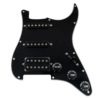 Image de Musiclily 11 Trous SSH Pickguard Pre assemblé ST Loaded avec Micros Simple Bobinage Humbucker Set pour Guitare électrique Fender USA/Mexican Strat,, Noir