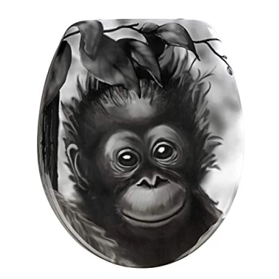 Image de WENKO Abattant WC Original, Singe, Cuvette en duroplast antibactérien et Fixation Acier INOX, 36,5 x 44,5 cm