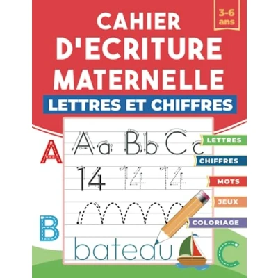 Image de Cahier d’Écriture Maternelle lettres et chiffres: Apprenons à tracer les lignes, formes, lettres, chiffres mots, Pour enfants de 3 ans.