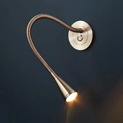Image de lampe de lecture murale à LED en nickel, applique flexible col cygne avec interrupteur poussoir, moderne pour tête lit chambre coucher 3000 K, décoration côté