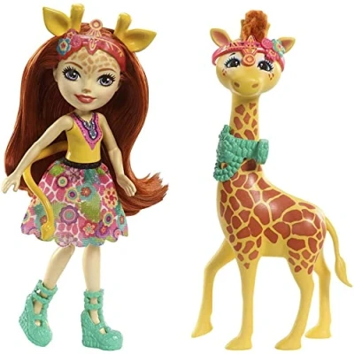 Image de Enchantimals Mini poupée articulée Gillian Girafe et Grande Figurine Animale Pawl, rousse avec jupe à motifs en tissu, jouet enfant, FKY74