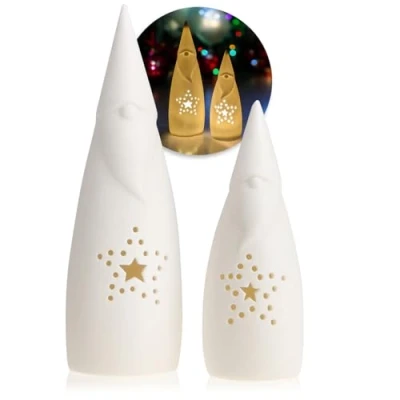 Image de com four® 2X LED Père Noël avec minuterie décoration en céramique pour Support décoratif Haut de Gamme éclairage (2 pièces Noël)