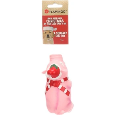 Image de Flamingo Jouet de Noël pour Chien Ishaan Cochon Rose 6x14x9cm avec Bruit grognement