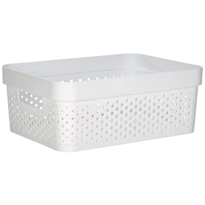 Image de CURVER Panier de Rangement Infinity 11L 100% Recyclé Multiusage, Empilable et Emboîtable 35,6 x 26,6 13,6 cm Blanc