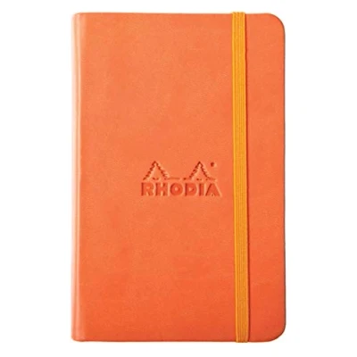 Image de RHODIA 118634C Carnet Rigide Tangerine 9 x 14 cm Uni 192 pages Papier Clairefontaine Ivoire 90 g/m² Marque Page, Fermeture Élastique Couverture Simili Cuir Collection Rhodiarama