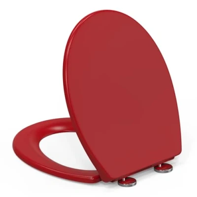 Image de Abattant WC Universel Forme O avec Frein de Chute, YEAUPE PRO Lunette Toilette Universelle, Facile à Nettoyer, Peut Supporter 150 Kg, Rouge rétro, 44,6 * 37,2 5,2CM