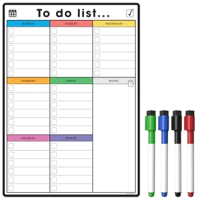 Image de The Magnet Shop Liste de choses à faire magnétique A4 et planificateur hebdomadaire Organisez vos tâches ménagères, bureau professionnelles avec nos tableaux effaçables sec 4 stylos
