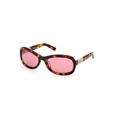 Image de GCDS Unisex GD0038 52S Lunettes de soleil Acétate Havane Bordeaux Ronde Normale