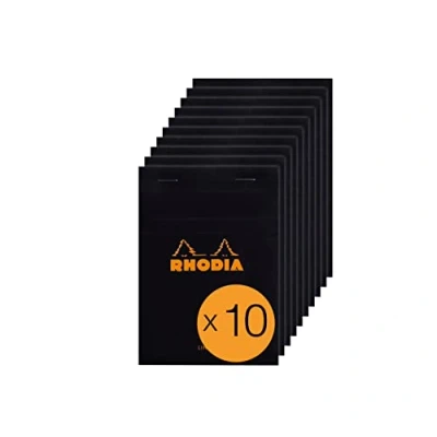 Image de RHODIA 136009Cpack Bloc Notes Agrafé N13 Black A6 Ligné 80 Feuilles Détachables Papier Clairefontaine Blanc g/m² Couverture en Carte Enduite Paquet de 10 blocs