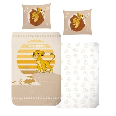 Image de Parure de lit en flanelle 135 x 200 cm, pour fille, garçon, douce et douillette, l&#039;hiver, 1 taie d&#039;oreiller 80 cm + housse couette 100 % coton Mufasa &amp; Simba