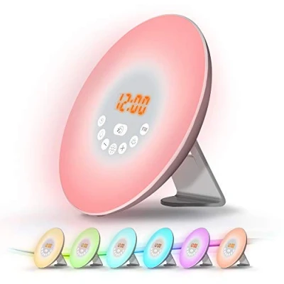 Image de WE Radio Réveil Lumineux Lampe de Chevet Lumière LED Tactile Contrôle Sunrise, Sunset, Snooze, 6 Sons Naturels, 7 Couleurs, 10 Niveaux Luminosité pour Bébé Enfant Adult avec Adaptateur Neuf