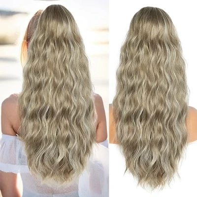 Image de Queue de Cheval Extension, Extension Cheveux Naturel 66cm, Ponytail Ondulée, Postiche avec Cordon, Synthétique (Couleur: H86#)