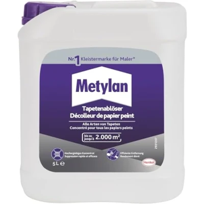 Image de METYLAN Décolleur Actif, décolle tous types de papiers peints très concentré jusqu&#039;à 400 m² décollés avec 1 litre bidon 5 litres