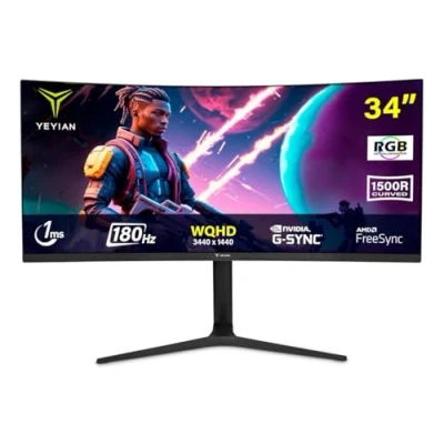 Image de YEYIAN Proact FV234 Moniteur Gaming 34&quot; Courbé WQHD (3440 x 1440), Panneau VA 180Hz, 1ms, FreeSync &amp; G Sync, 92% NTSC, Connectivité DP1.4 et HDMI 2.1