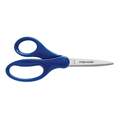 Image de Fiskars Ciseaux d&#039;écolier, À partir de 10 ans, Longueur totale: 18 cm, Pour droitiers, Lames en acier inoxydable/Poignées plastique, Rose/Vert, 1003858