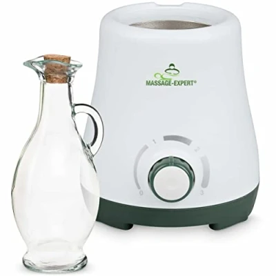Image de chauffe huile de massage avec carafe en verre, agréablement l’huile seulement 5 minutes, chauffage continu 0 à 100 C.