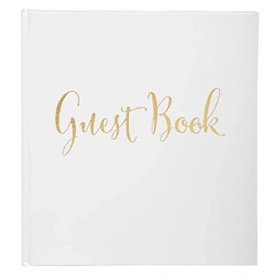 Image de Exacompta Réf. 47235Z 1 Livre d&#039;or classique blanc Anglais Format carré 21x19 cm En carton recouvert de papier pelliculé Tranche or 140 pages blanches unies Coloris :