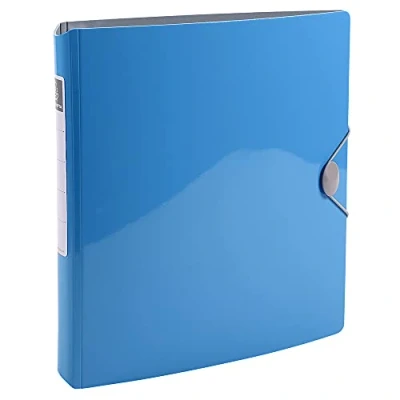 Image de Exacompta Réf. 51872E 1 Classeur rigide PP Iderama avec élastique de fermeture 4 anneaux en D 30mm Dos 50mm Dimensions extérieures : 32x27cm Format à classer A4 Coloris bleu clair