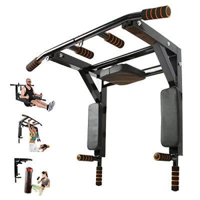 Image de Leogreen Barre de Traction Fixation Murale Dip Station, Fitness Support, pour TRX, Sac Boxe, élingues Poignées Antidérapantes, Max 200 kg, 95 x 73 47cm