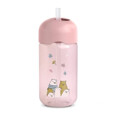 Image de Suavinex, Tasse Apprentissage Bébé, Gourde Paille Enfant, Gobelet Bébé avec en Silicone Flexible, Résiste à la Morsure, Anti goutte, Apte Lave vaisselle, +18 Mois, 340 ml, Bears Rose