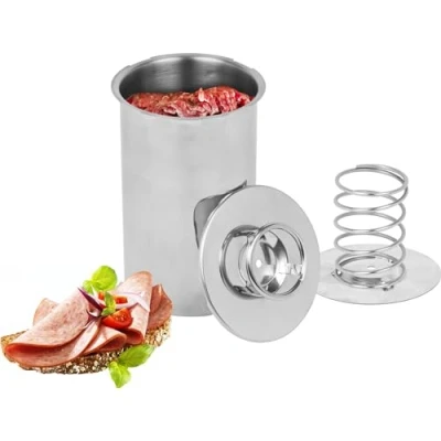 Image de Multidepot Presse A Jambon, Modèle Numéro 313015, Capacité 1,5 kg de viande, Dimensions 17 x 10 cm, Acier Inoxydable, Argent