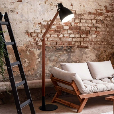 Image de Fabas Luce Sveva lampadaire en bois, noir/noyer
