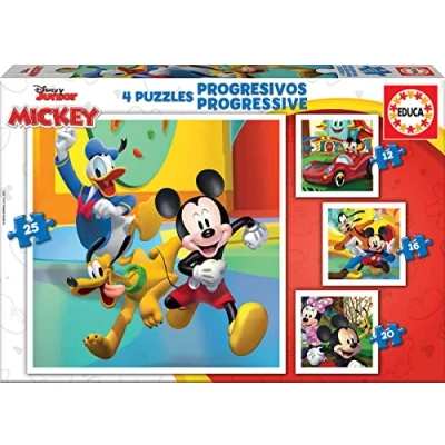 Image de Educa Progressive Mickey &amp; Friends, 4 Puzzles en Carton progressif avec 12 16 20 25 pièces chacune, Mesure approximative de Chaque Puzzle: x cm, À partir 3 Ans (19294)