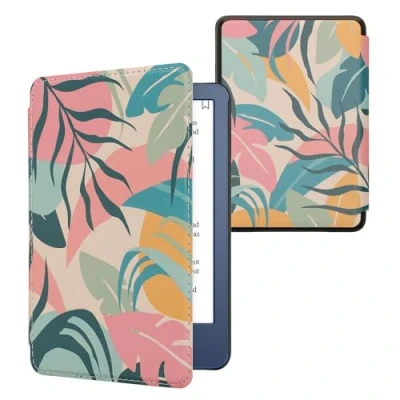 Image de kwmobile Étui Compatible avec Amazon Kindle (2022/2024) Coque à Rabat magnétique Tablette eReader Similicuir Rose Clair Jaune Vert