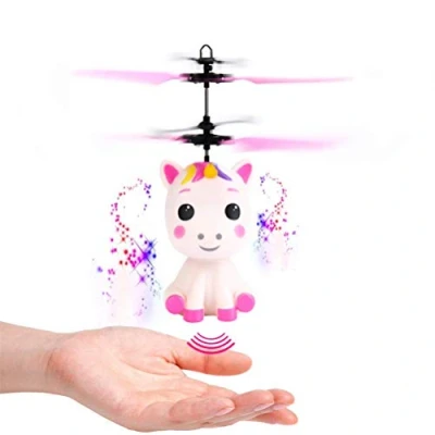 Image de Guanan Mini Flyer Licorne avec télécommande et câble USB volante effet LED hélice pilotée à la main pour enfants partir de 6 ans
