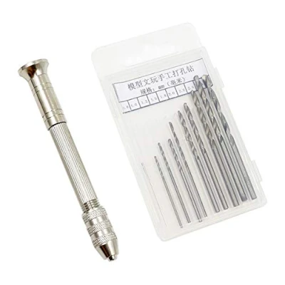 Image de GTIWUNG Mini Perceuse à Main avec 10 PCS Micro Forets Hélicoïdaux pour Figurines (de 0.8 3.0mm), Outils de Forage Rotatifs, Hobby