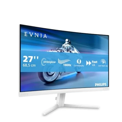 Image de Philips Evnia 27M2C5201L Moniteur de Jeu incurvé FHD 27 Pouces, 180 Hz, 1 ms GtG, FreeSync Prem. (1920x1080, 2X HDMI 2.0, 1x DP 1.4) Blanc