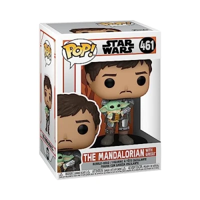 Image de Funko Pop! Star Wars: The Mandalorian Mando Holding Grogu (The Child, Baby Yoda) (Grogu Yoda), Figurine en Vinyle à Collectionner Idée de Cadeau TV Fans