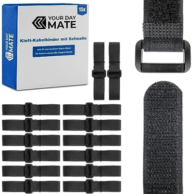 Image de Sangle scratch Réutilisable avec Boucle pour Organiser les Câbles, 15 Pièces, l 10 x 2 cm, Noir, Matériau nylon Haute Qualité, Bande Solide, de Serrage Refermable, Sangles câbles