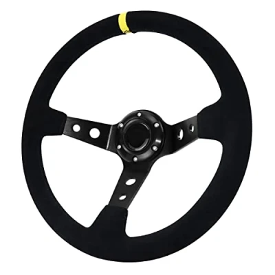 Image de Acclcors Volant de jeu universel course 13,6&quot; 6 vis Poignée en daim Deep Dish Avec bouton klaxon Pour / rallye sport automobile voiture SIM Noir