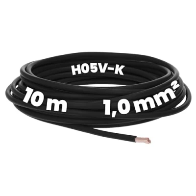 Image de Kalitec Câble de Câblage H05V K 1 mm² noir 10 m Flexible En PVC Toron à fil fin unique monofilaire ignifuge