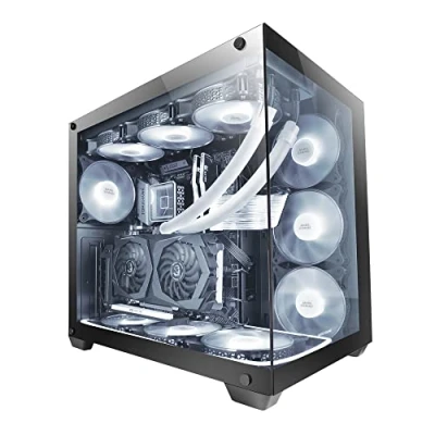 Image de Mars Gaming MCV4 Noir, Tour Custom XXL E ATX, Fenêtre Verre Trempé Avant et Latérale Sans Cadre, Structure Modulaire à Double Chambre