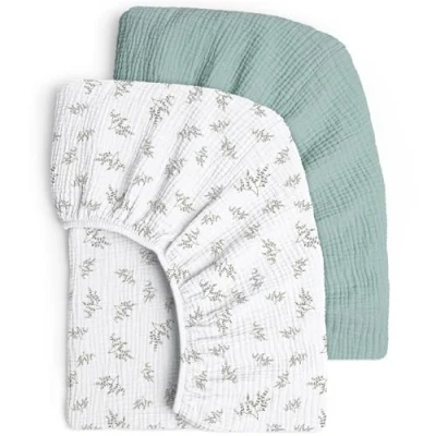 Image de lulumoon Drap housse en mousseline Pour lit d&#039;enfant : 100 % coton de bébé 70 x 140 cm/60 120 cm (arbre vert)