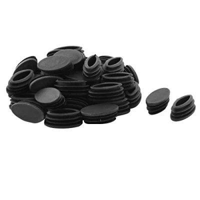 Image de sourcing map 40pcs Bouchon Pied de Chasie Embout Capuchon Jambe Tube Insert Table Meuble Protection Ovale Plastique Noir 20 x 40mm