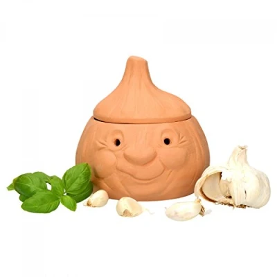 Image de MamboCat Knut Pot à ails avec couvercle pour ranger env. 250 g d&#039;ail, produit 100 % naturel en terre cuite véritable