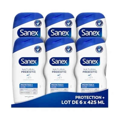 Image de SANEX Natural Prebiotic Protection+ Gel douche formule Crème Nettoie en Douceur Protège La Barrière Cutanée Complexe Prébiotique &amp; Postbiotique Hydratation 12h Sans Sulfate* lot de 425mL x 6