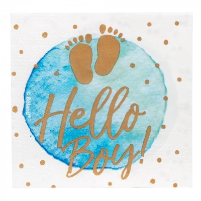 Image de Serviettes de table Hello Boy ! 33x33cm 20 pièces