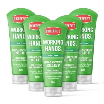 Image de O&#039;Keeffe&#039;s Working Hands, tubes de 80 ml (lot 5) Crème pour les mains extrêmement sèches et craquelées Augmente instantanément niveaux d&#039;humidité, crée une couche protectrice empêche la